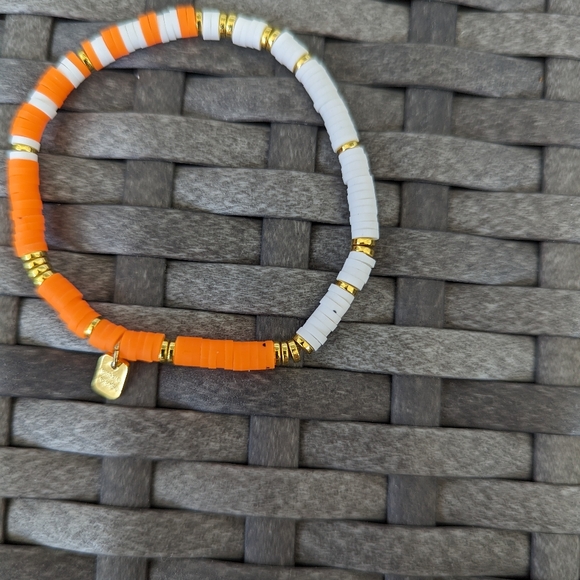 Pura Vida Orange White Gold Beaded Stretch Bracelet - Picture 2 of 2
